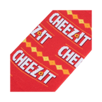 Detailed close-up of the Cheez-It sock fabric, highlighting the design's texture and colors.