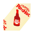 Close-up detail shot of a Frank's RedHot bottle graphic on a cream-colored sock.