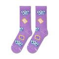 Lifestyle shot showing the Pop-Tarts Wildberry socks on a person's feet.