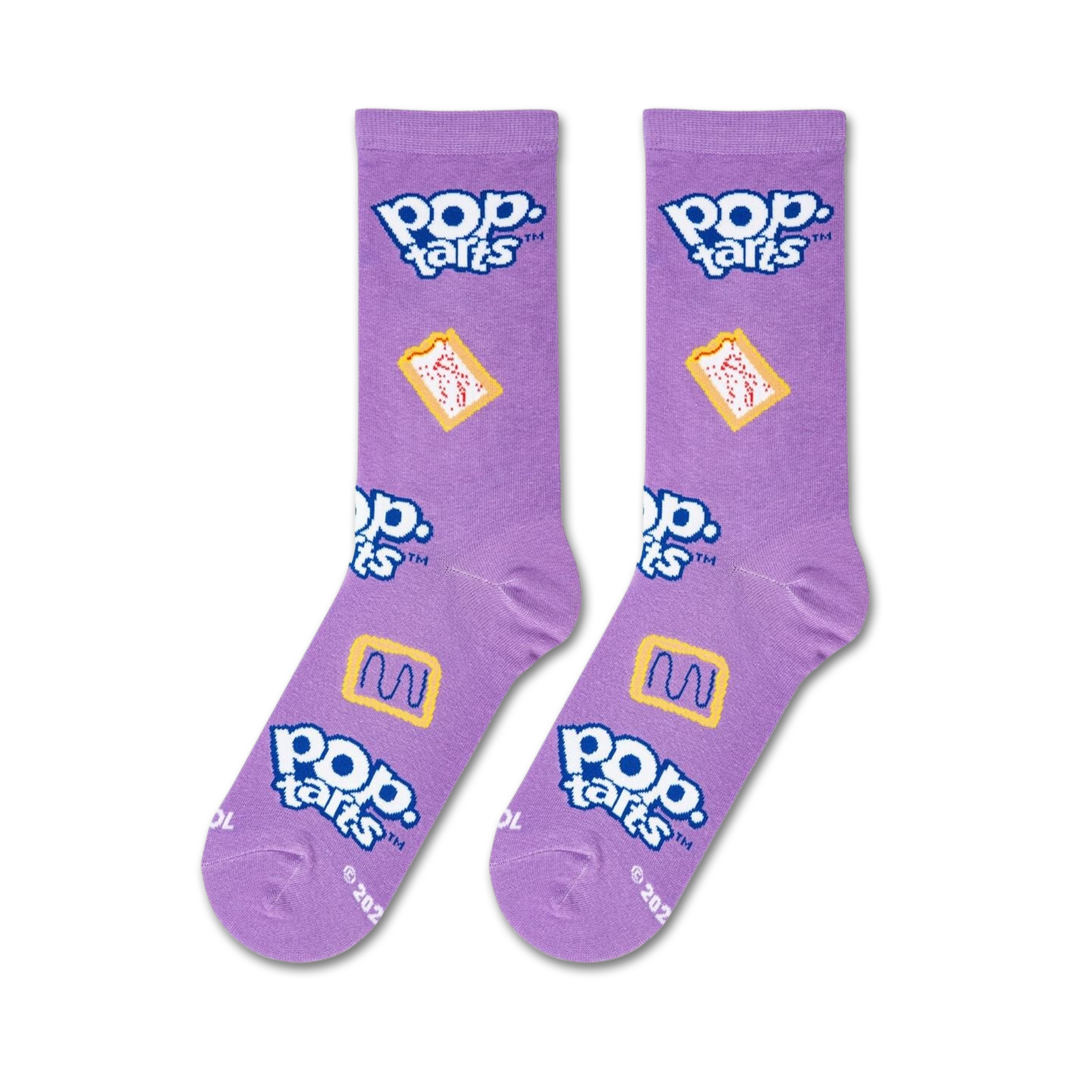 Lifestyle shot showing the Pop-Tarts Wildberry socks on a person's feet.