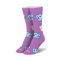 Pair of crew socks in purple with a repeating Pop-Tarts Wildberry pattern. Features the Pop-Tarts logo and Wildberry pastry image.