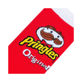 Detailed close-up shot of the Pringles logo and mascot on a sock.