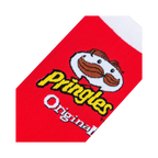 Detailed close-up shot of the Pringles logo and mascot on a sock.