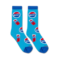 Flatlay showcasing a pair of Pepsi Can socks on a white background. 