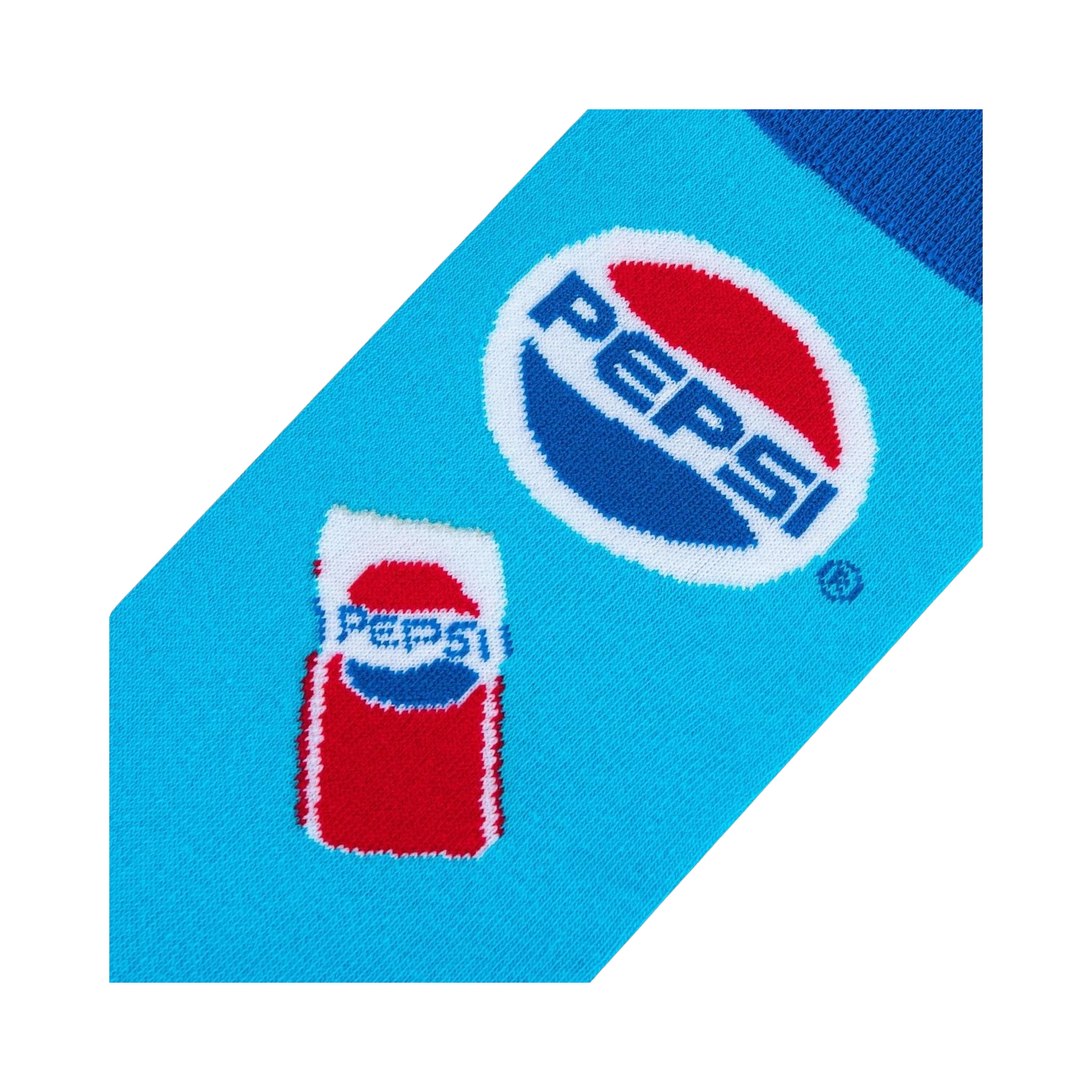 Close-up detail shot highlighting the Pepsi logo and can graphic on the sock's fabric.
