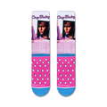 Flat lay showcasing a pair of Cry-Baby crew socks, highlighting the full sock design and color scheme.