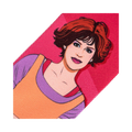 Close-up detail shot of Samantha Baker's portrait on the Sixteen Candles socks.