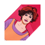 Close-up detail shot of Samantha Baker's portrait on the Sixteen Candles socks.
