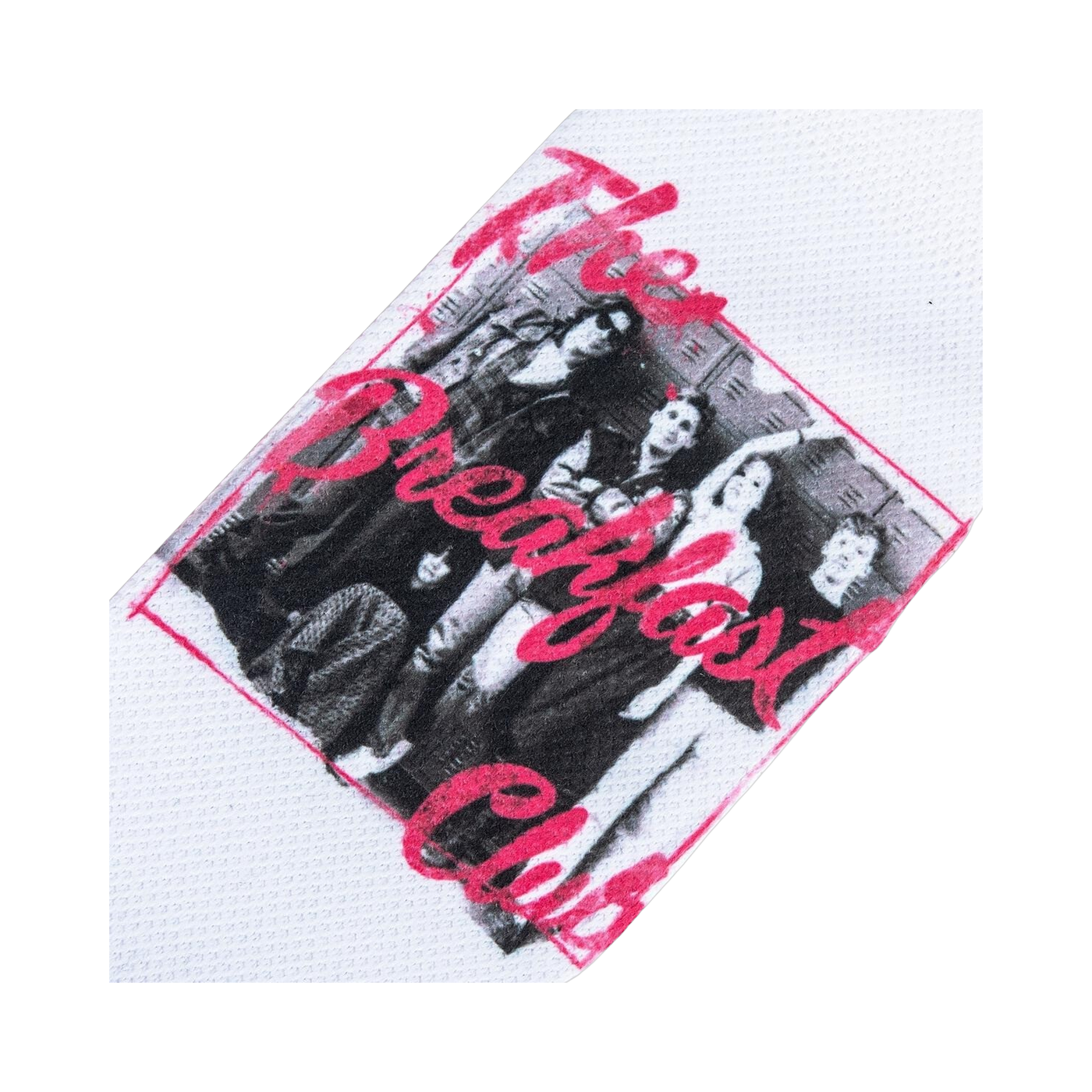 Close-up detail shot of the Breakfast Club graphic on the white portion of the socks.