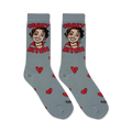 Flatlay product shot showing two 'Crazy Bitch' socks laid flat, showcasing the full sock design and pattern.