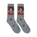 Flatlay product shot showing two 'Crazy Bitch' socks laid flat, showcasing the full sock design and pattern.