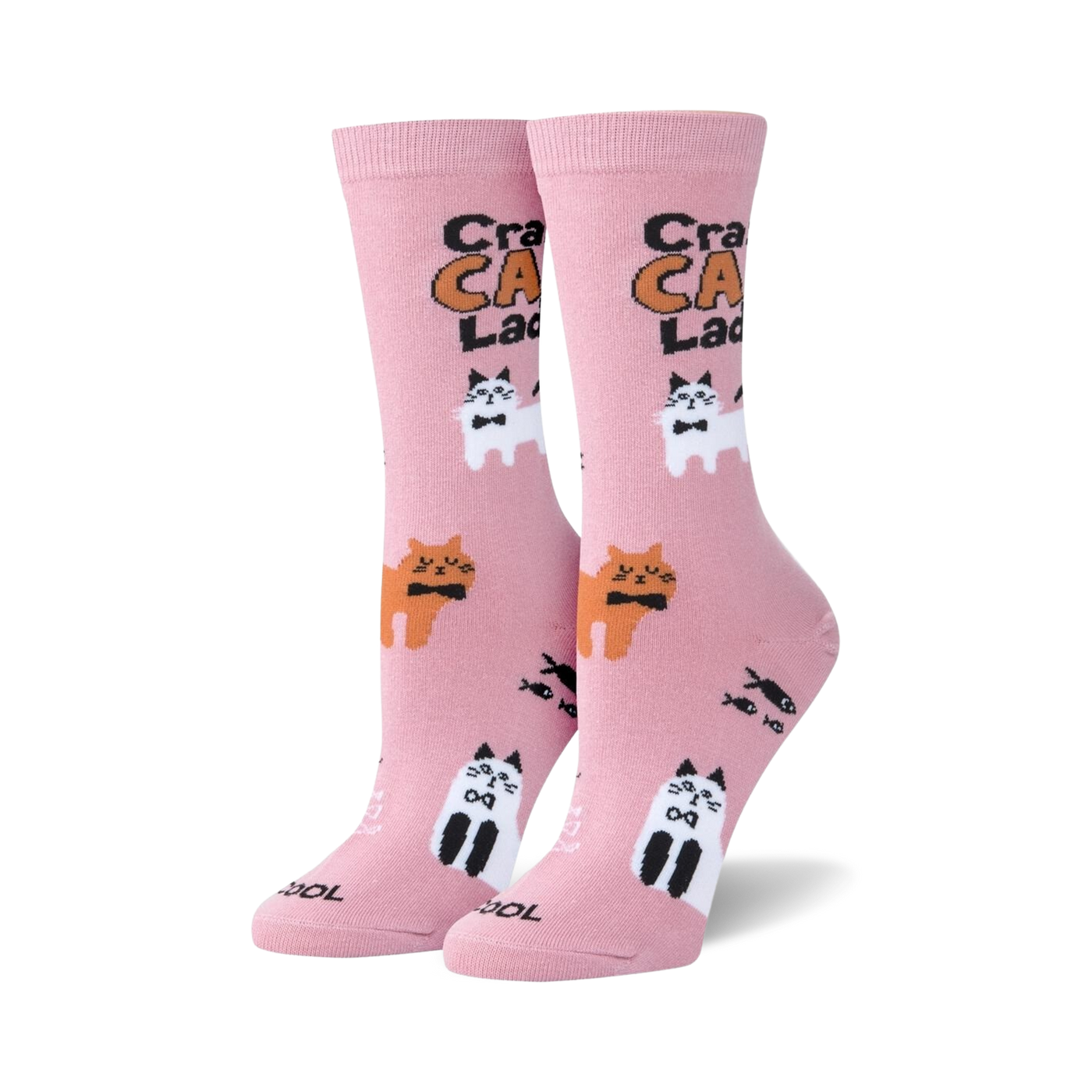 Lifestyle shot of two women's feet wearing the Crazy Cat Lady socks.
