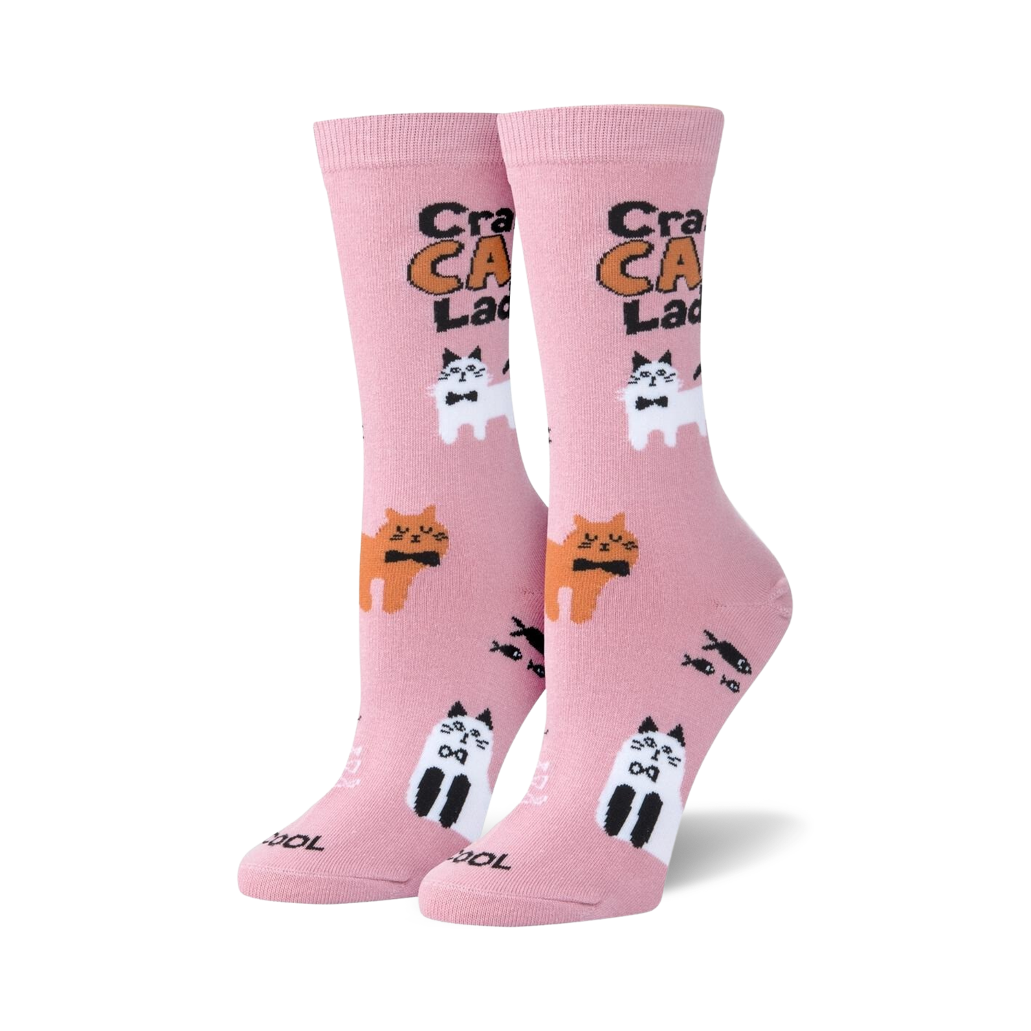 Lifestyle shot of two women's feet wearing the Crazy Cat Lady socks.