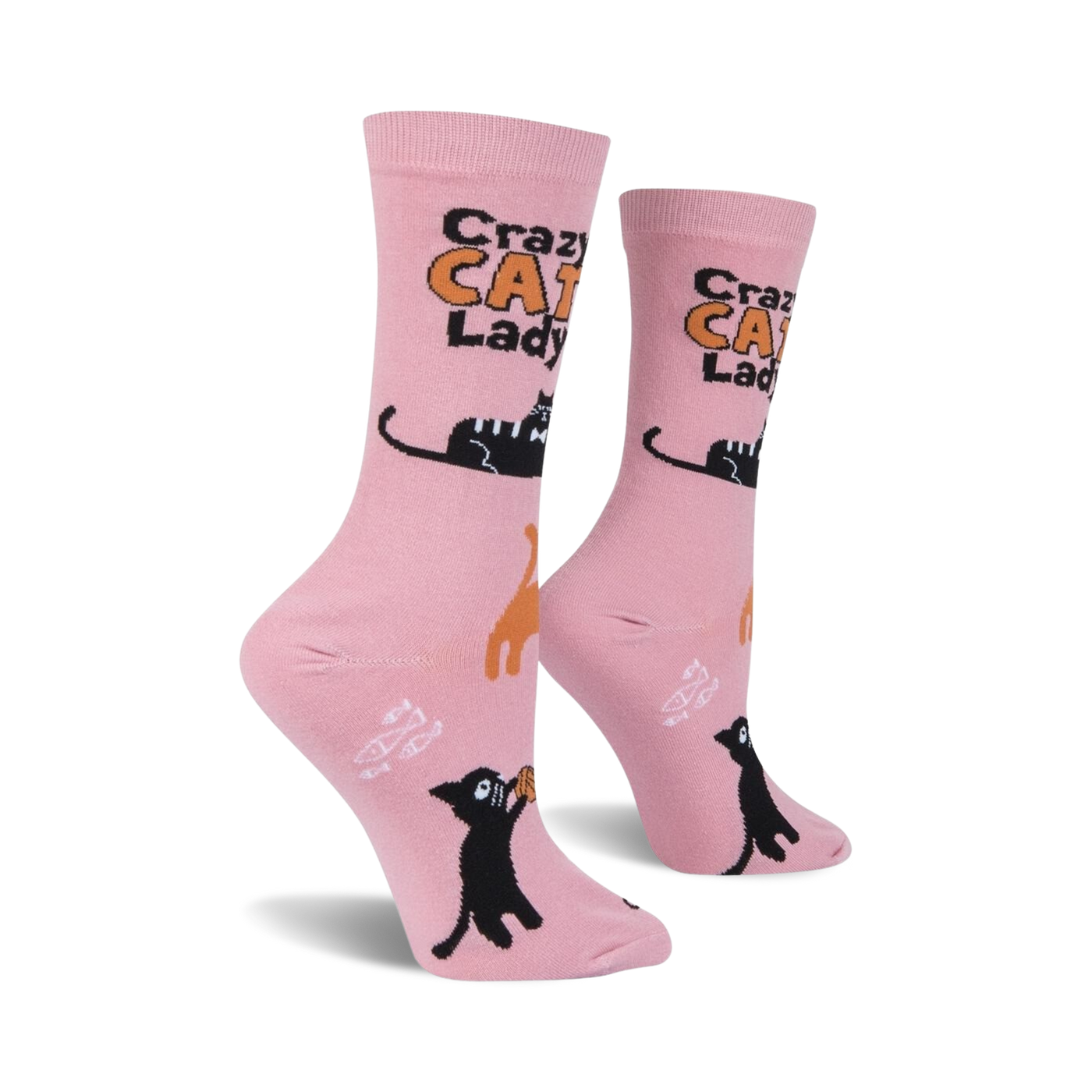 Flat lay showcasing the pair of Crazy Cat Lady socks.
