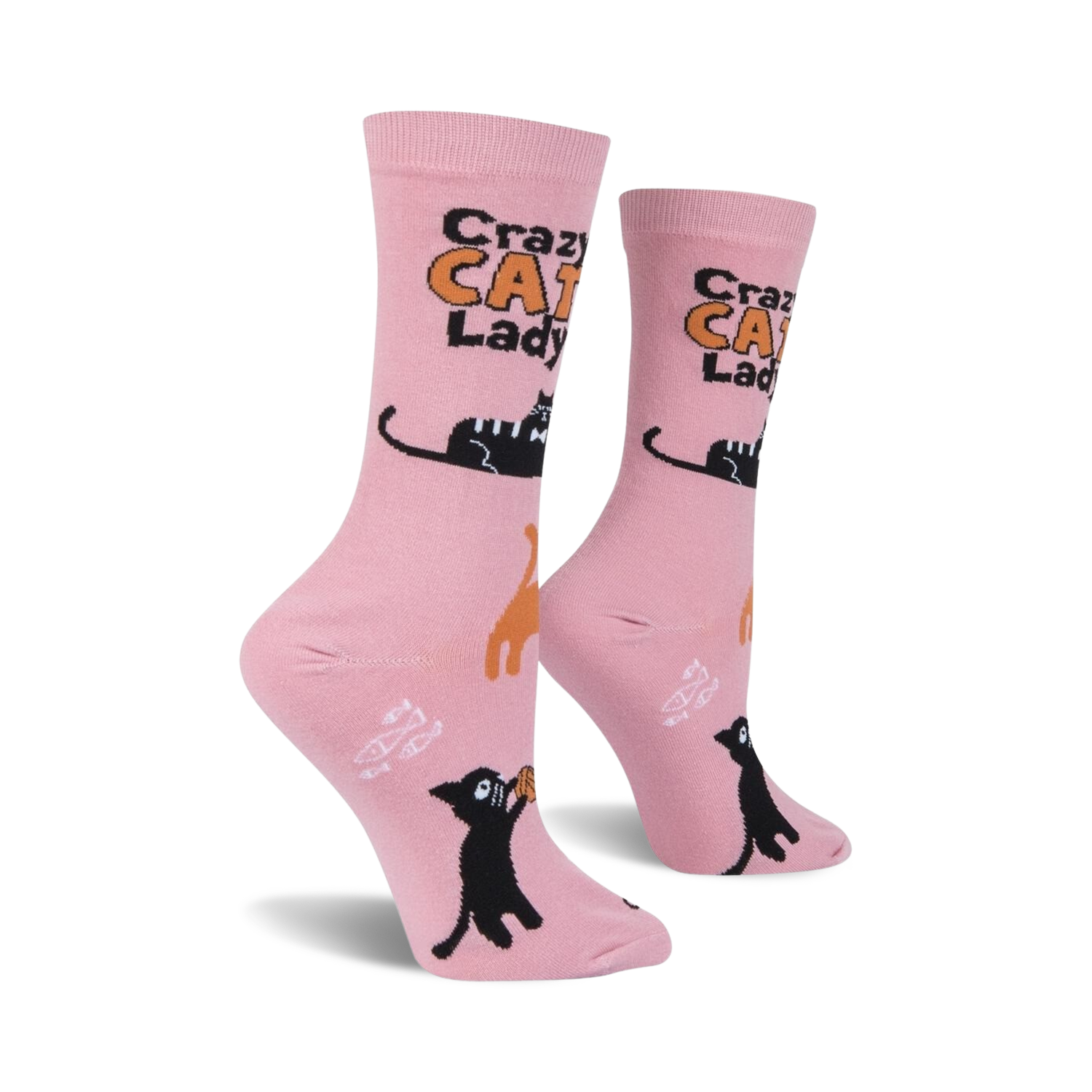Flat lay showcasing the pair of Crazy Cat Lady socks.