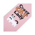 Close-up detail of the sock's design, highlighting the text and cat illustration.