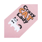 Close-up detail of the sock's design, highlighting the text and cat illustration.