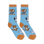 Lifestyle shot of two pairs of 'Cat Lover' socks casually displayed.