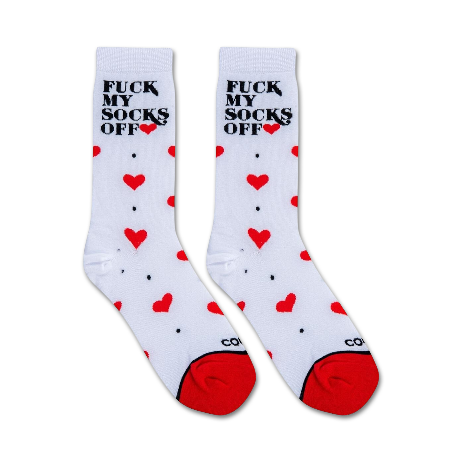 Flat lay showcasing a pair of 'Fuck My Socks Off' socks, highlighting the design details.