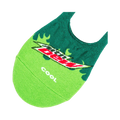 Close-up detail shot of a single Mountain Dew no-show sock, showcasing the logo and color details.