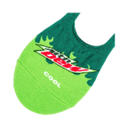 Close-up detail shot of a single Mountain Dew no-show sock, showcasing the logo and color details.