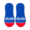 Close-up product shot showcasing the Pepsi-Cola logo and red and blue color scheme on the no-show socks.