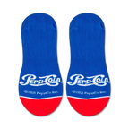 Close-up product shot showcasing the Pepsi-Cola logo and red and blue color scheme on the no-show socks.