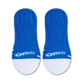 Product shot showcasing a pair of Oreo-themed no-show socks on a white background.