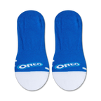 Product shot showcasing a pair of Oreo-themed no-show socks on a white background.