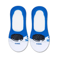 Pair of blue and white no-show socks with an Oreo cookie design and 'Cool' text. 