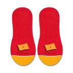 Close-up view of the sole of the Cheez-It no-show socks, showcasing a small graphic of a Cheez-It cracker.