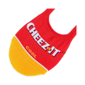 Lifestyle shot of the Cheez-It no-show socks on a neutral background, focusing on the sock's color and design.
