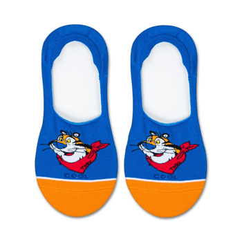 womens frosted flakes tony the tiger blue liner socks feature cartoon character image from cereal brand.   