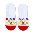 Close-up shot of a single Froot Loops no-show sock showcasing the colorful Froot Loops cereal pieces on the sole.