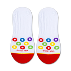 Close-up shot of a single Froot Loops no-show sock showcasing the colorful Froot Loops cereal pieces on the sole.