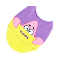 Close-up of a Spongebob Patrick no-show sock showing detail of Patrick's face and the yellow 'COOL' banner.