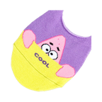 Close-up of a Spongebob Patrick no-show sock showing detail of Patrick's face and the yellow 'COOL' banner.