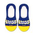 Pair of blue and yellow Rugrats no-show socks.  The socks feature the Rugrats logo and 'COOL' text.