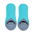 Close-up shot of a single 'Jaws' no-show sock, showcasing the shark's mouth graphic on the heel.