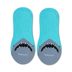 Close-up shot of a single 'Jaws' no-show sock, showcasing the shark's mouth graphic on the heel.