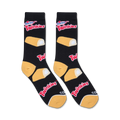 Lifestyle shot of Twinkies socks on a person's feet, showing off the fun design.