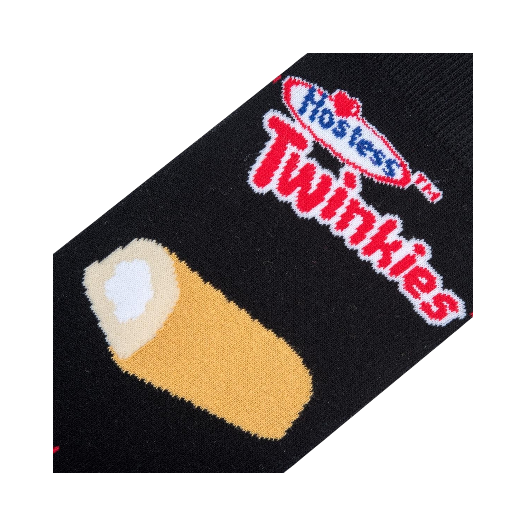 Close-up detail shot of the Twinkies and Hostess logo on the sock.