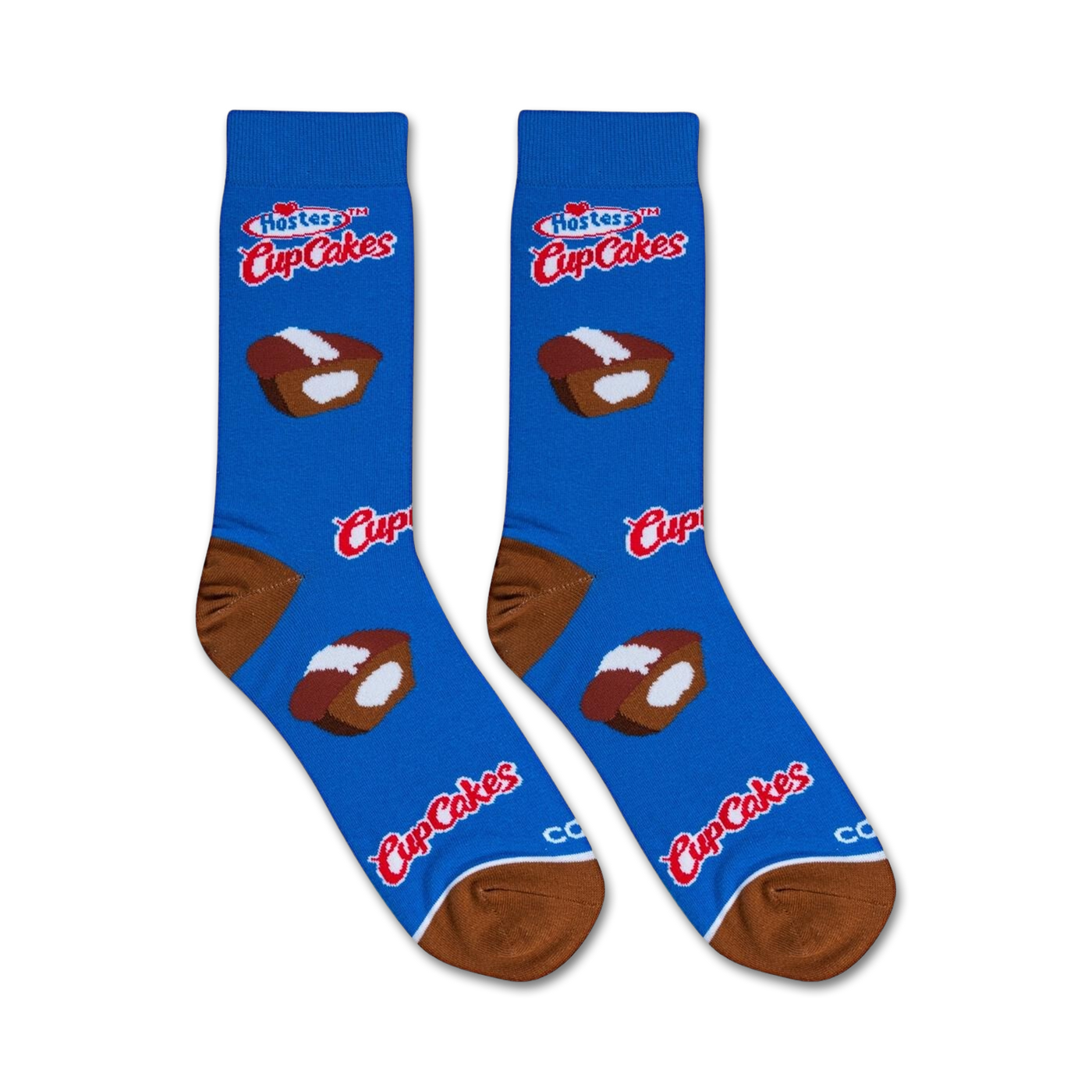 Lifestyle shot showing the Hostess Cupcakes socks on a person's feet.