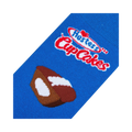 Close-up detail shot of the Hostess Cupcakes sock's design, highlighting the knitting and colors.