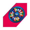 Detailed close-up of the Wheel of Fortune logo on the bright pink portion of the sock.