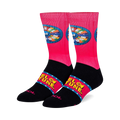 Pair of crew socks in pink and black.  The Wheel of Fortune logo is prominently displayed on the sock.