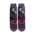 Flat lay showcasing the pair of Itachi socks laid out, highlighting the detail of the design and colors.