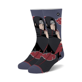 itachi naruto themed mens & womens unisex grey novelty crew socks