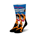 Pair of Frosted Flakes crew socks.  Features Tony the Tiger, orange and black stripes, and blue background.