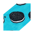 Detailed close-up shot of the Oreo cookie design on the sock fabric.